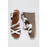 Bueno Shoes Beyaz Deri Kadın Dolgu Topuklu Espadril Sandalet