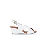 Bueno Shoes Beyaz Deri Kadın Dolgu Topuklu Sandalet 01wj1501