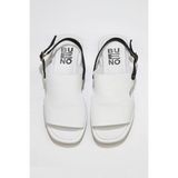 Bueno Shoes Beyaz Siyah Deri Kadın Düz Sandalet - Beyaz - Siyah
