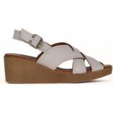 Bueno Shoes Gri Deri Kadın Dolgu Topuklu Sandalet 01WE3906 01WE3906