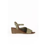 Bueno Shoes Haki Deri Kadın Dolgu Topuklu Sandalet 01we4000