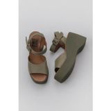 Bueno Shoes Haki Deri Kadın Dolgu Topuklu Sandalet 01wy9009