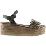 Bueno Shoes Haki Deri Kadın Dolgu Topuklu Sandalet