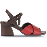 Bueno Shoes Kadın Kırmızı Kahve Deri Topuklu Sandalet Dar Kalıp 5,5 cm Topuk Boyu