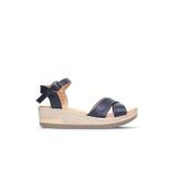 Bueno Shoes Lacivert Deri Kadın Dolgu Topuklu Sandalet