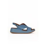 Bueno Shoes Mavi Deri Kadın Dolgu Topuklu Sandalet 01we3202