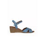 Bueno Shoes Mavi Deri Kadın Dolgu Topuklu Sandalet 01we4003