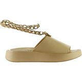 Bueno Shoes Sarı Deri Kadın Dolgu Topuklu Sandalet