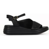 Bueno Shoes Siyah Deri Kadın Dolgu Topuklu Sandalet 01WA2402 01WA2402