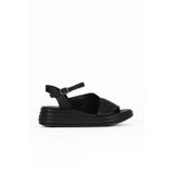 Bueno Shoes Siyah Deri Kadın Dolgu Topuklu Sandalet 01wa2402