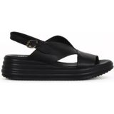 Bueno Shoes Siyah Deri Kadın Dolgu Topuklu Sandalet 01WE3202 01WE3202