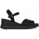 Bueno Shoes Siyah Deri Kadın Dolgu Topuklu Sandalet 01WE5201 01WE5201