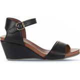 Bueno Shoes Siyah Deri Kadın Dolgu Topuklu Sandalet 01WJ1503 01WJ1503