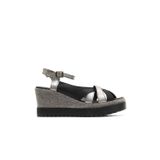 Bueno Shoes Siyah Gümüş Deri Kadın Dolgu Topuklu Sandalet 01wu3802
