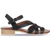 Bueno Shoes Siyah Khv-Bej Deri Kadın Az Topuklu Sandalet 01WA7300 01WA7300