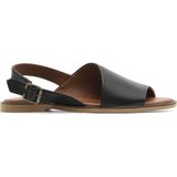Bueno Shoes Siyah Khv-Bej Deri Kadın Düz Sandalet 01WA5700 01WA5700