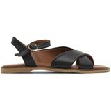 Bueno Shoes Siyah Khv-Bej Deri Kadın Düz Sandalet 01WA5703 01WA5703