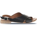 Bueno Shoes Siyah Khv-Bej Deri Kadın Düz Sandalet 01WQ5618 01WQ5618