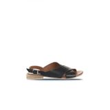 Bueno Shoes Siyah Khv-Bej Deri Kadın Düz Sandalet