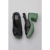 Bueno Shoes Siyah Koyu Yeşil Deri Kadın Topuklu Sandalet 01wy12202