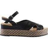 Bueno Shoes Siyah Sole Deri Kadın Dolgu Topuklu Sandalet - Siyah - Bej