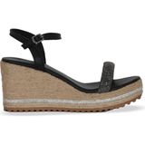 Bueno Shoes Siyah Taşlı Deri Kadın Dolgu Topuklu Sandalet 14WS72400 14WS72400