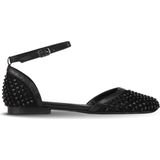 Bueno Shoes Siyah Taşlı Deri Kadın Sandalet Düz Taş Detaylı 39WA4401 39WA4401