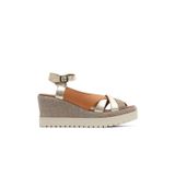 Bueno Shoes Taba Altın Deri Kadın Dolgu Topuklu Sandalet 01wu3802