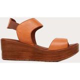 Bueno Shoes Taba Deri Kadın Dolgu Topuklu Sandalet