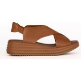 Bueno Shoes Taba Koyu Deri Kadın Dolgu Topuklu Sandalet