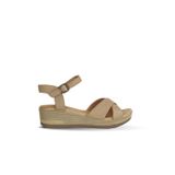 Bueno Shoes Vizon Deri Kadın Dolgu Topuklu Sandalet