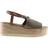 Bueno Shoes Yeşil Kahve Deri Kadın Dolgu Topuklu Sandalet - Yeşil - Kahverengi