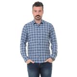 Buenza SRY 014 Mavi Soft Ekose Uzun Kol Erkek Gömlek