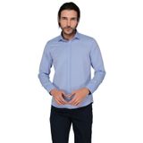 Buenza SRY 902 Mavi Empirme Gold Uzun Kol Slim Fit Erkek Gömlek