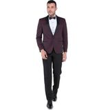 Buenza Vega Şal Yaka Smokin Set Takım Elbise-Bordo - 6 Drop - 54