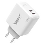 Buff BL62-2C 45W Beyaz Dual PD Type-C Hızlı Şarj Adaptörü