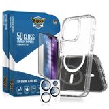 Buff iPhone 15 Avantaj Paket - 2x5D Ekran Koruyucu + Magsafe Uyumlu Kılıf + Lens Koruyucu (Şeffaf (5D Glass), iPhone 15 Pro Max)