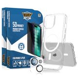 Buff iPhone 15 Avantaj Paket - 2x5D Ekran Koruyucu + Magsafe Uyumlu Kılıf + Lens Koruyucu (Siyah (5D Privacy), iPhone 15 Plus)