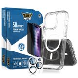 Buff iPhone 15 Avantaj Paket - 2x5D Ekran Koruyucu + Magsafe Uyumlu Kılıf + Lens Koruyucu (Siyah (5D Privacy), iPhone 15 Pro Max)