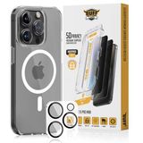 Buff iPhone Avantaj Paket - MagSafe Uyumlu Şeffaf Hybrid Kılıf + Easyfit 5D Ekran Koruyucu + Lens Koruyucu (Siyah (5D Privacy), iPhone 15 Pro Max)