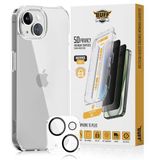 Buff iPhone Avantaj Paket - Şeffaf Hybrid Kılıf + Easyfit 5D Ekran Koruyucu + Lens Koruyucu (Siyah (5D Privacy), iPhone 15 Plus)