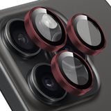 BUFF LABS Buff iPhone 15 Pro Max / 15 Pro Screen Protector 9H Safir Cam Kamera Metal Lens Koruyucu (Koyu Kırmızı)