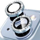BUFF LABS iPhone 14/14 Plus İle Uyumlu Diamond Series, Taşlı Kamera Lens Koruyucu (Mavi)