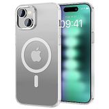 BUFF LABS iPhone 15 Plus ile Uyumlu TaoFit Manyetik Yarı Saydam Metal Çerçeve Kılıf (Beyaz)