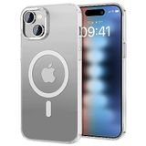 BUFF LABS iPhone 15 TaoFit Manyetik Yarı Saydam Metal Çerçeveli Kılıf (Beyaz)