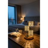 Buffer ® 3 Parça Silindirik Kristal Ekose Kareli LED Masa Lambası – Gold Gövdeli, Dokunmatik, 3 Kadem
