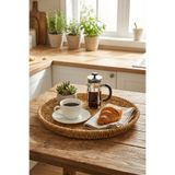 Buffer ® 35 cm Plastik Rattan Tepsi – Hasır Görünümlü Dekoratif Servis Tepsisi, Mutfak, Kahvaltı, Sun