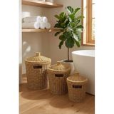 BUFFER 3'lü İç İçe Geçebilen Plastik Rattan Hasır Sepet Seti, Kapaklı Çok Amaçlı Saklama Sepeti, Ev Banyo Mutfak Düzenleyici, 20x20 cm, 24x24 cm, 28x28 cm