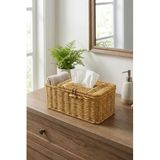 BUFFER Bölmeli Kapaklı Doğal Rattan Görünümlü Hasır Organizer Sepet, Peçetelik, Makyaj ve Takı Düzenleyici, Plastik, 24x10x10 cm