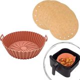 Buffer Buffer® Yıkanılabilir Silikon Fırın ve Airfryer Yuvarlak Vizon Pişirme Matı 20 cm ve 100 Adet Tek Kullan-At Air Fryer Pişirme Kağıdı Yuvarlak Delikli - Bej